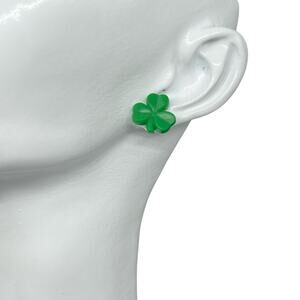 Green Shamrock Stud Earrings St Patrick's Day Clover Irish Lucky Small 0.5"